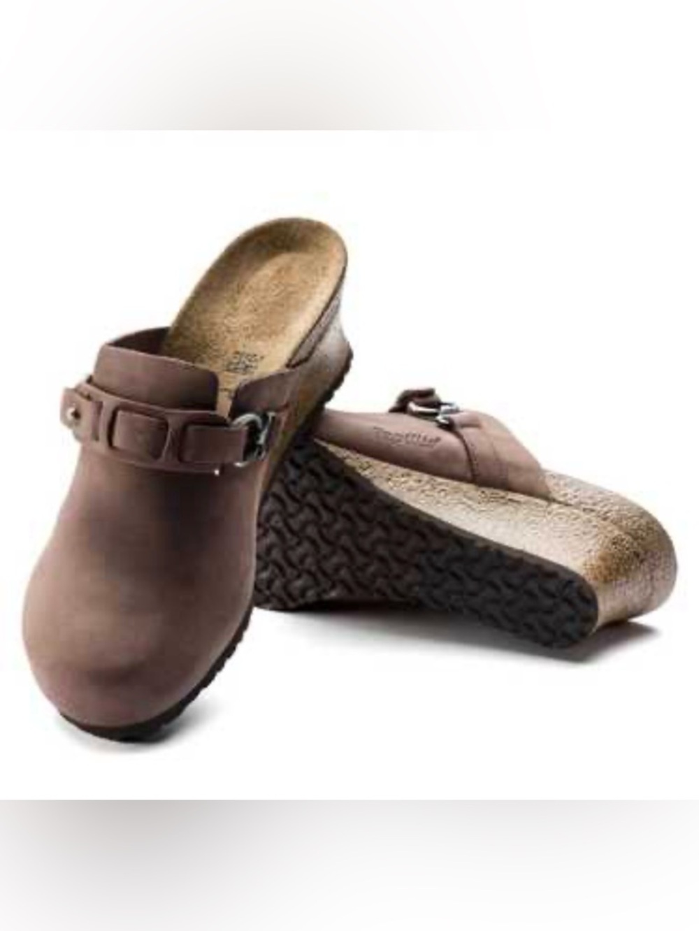 Papillio Dana Brown Oiled Leather Buckle Birkenstock Clog Mule | Size 39 US 8